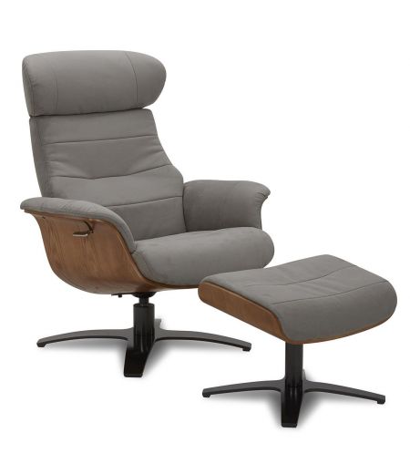 Fauteuil et Pouf relax manuel - Tissu ou Velours et Chêne Naturel - VEGA