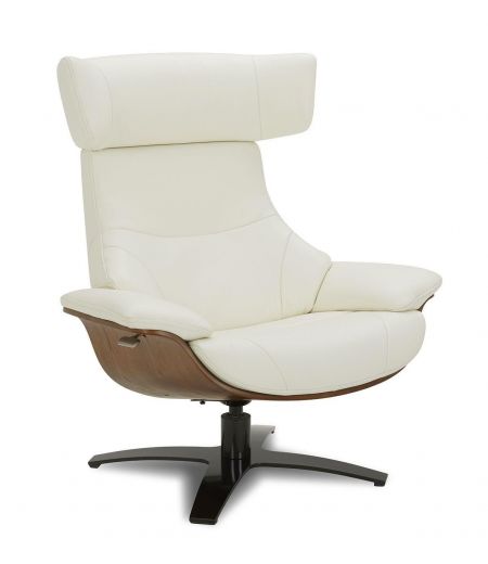 Ensemble fauteuil + pouf cuir et chêne naturel - Naos