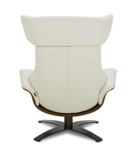 Ensemble fauteuil + pouf cuir et chêne naturel - Naos