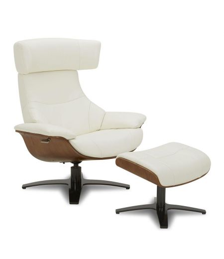 Ensemble fauteuil + pouf cuir et chêne naturel - Naos