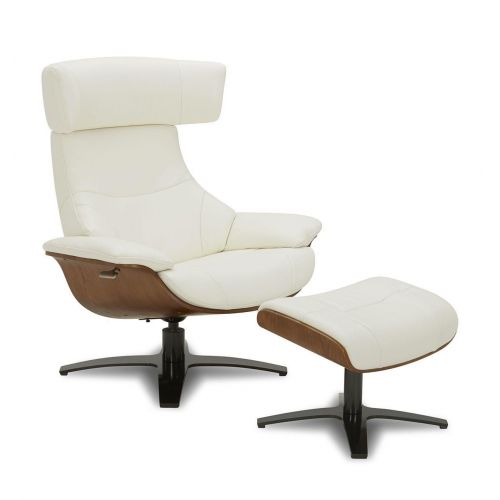 Ensemble fauteuil + pouf cuir et chêne naturel - Naos