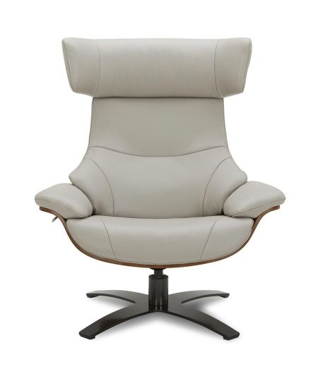 Ensemble fauteuil + pouf cuir et chêne naturel - Naos