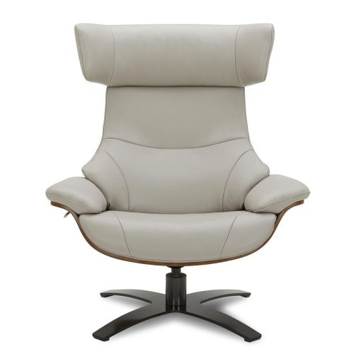 Ensemble fauteuil + pouf cuir et chêne naturel - Naos