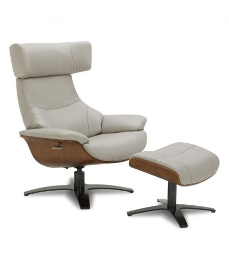 Ensemble fauteuil + pouf cuir et chêne naturel - Naos