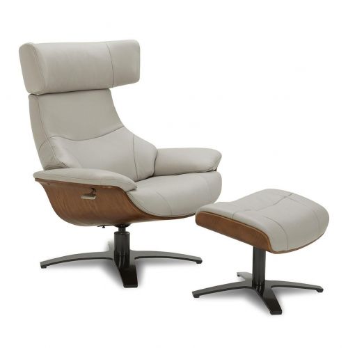 Ensemble fauteuil + pouf cuir et chêne naturel - Naos