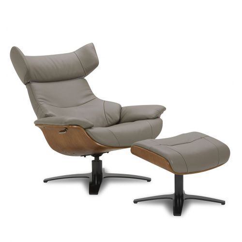 Ensemble fauteuil + pouf cuir et chêne naturel - Naos