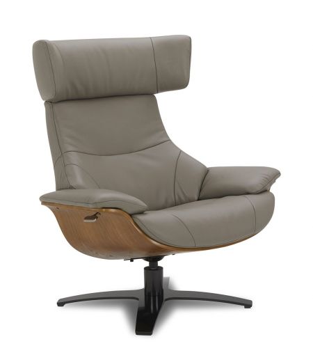 Ensemble fauteuil + pouf cuir et chêne naturel - Naos