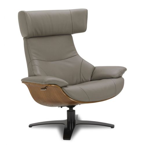 Ensemble fauteuil + pouf cuir et chêne naturel - Naos