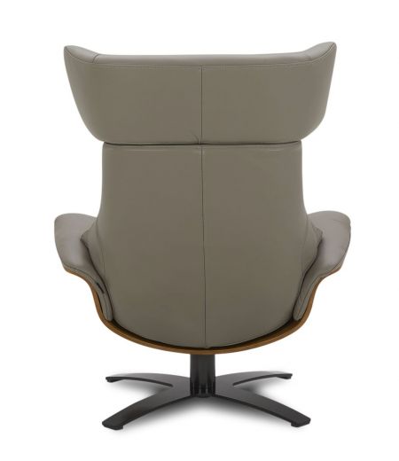 Ensemble fauteuil + pouf cuir et chêne naturel - Naos