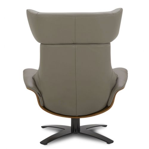 Ensemble fauteuil + pouf cuir et chêne naturel - Naos