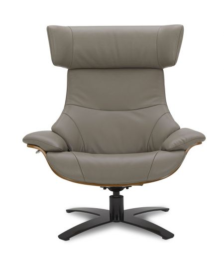 Ensemble fauteuil + pouf cuir et chêne naturel - Naos