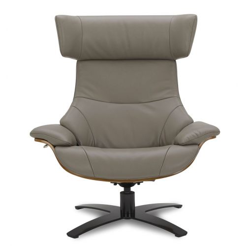 Ensemble fauteuil + pouf cuir et chêne naturel - Naos