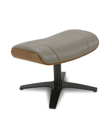 Ensemble fauteuil + pouf cuir et chêne naturel - Naos