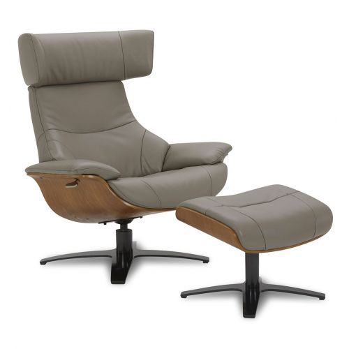 Ensemble fauteuil + pouf cuir et chêne naturel - Naos