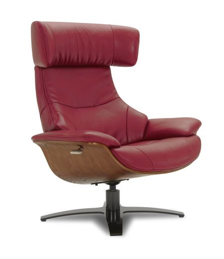 Ensemble fauteuil + pouf cuir et chêne naturel - Naos