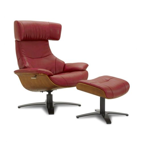 Ensemble fauteuil + pouf cuir et chêne naturel - Naos