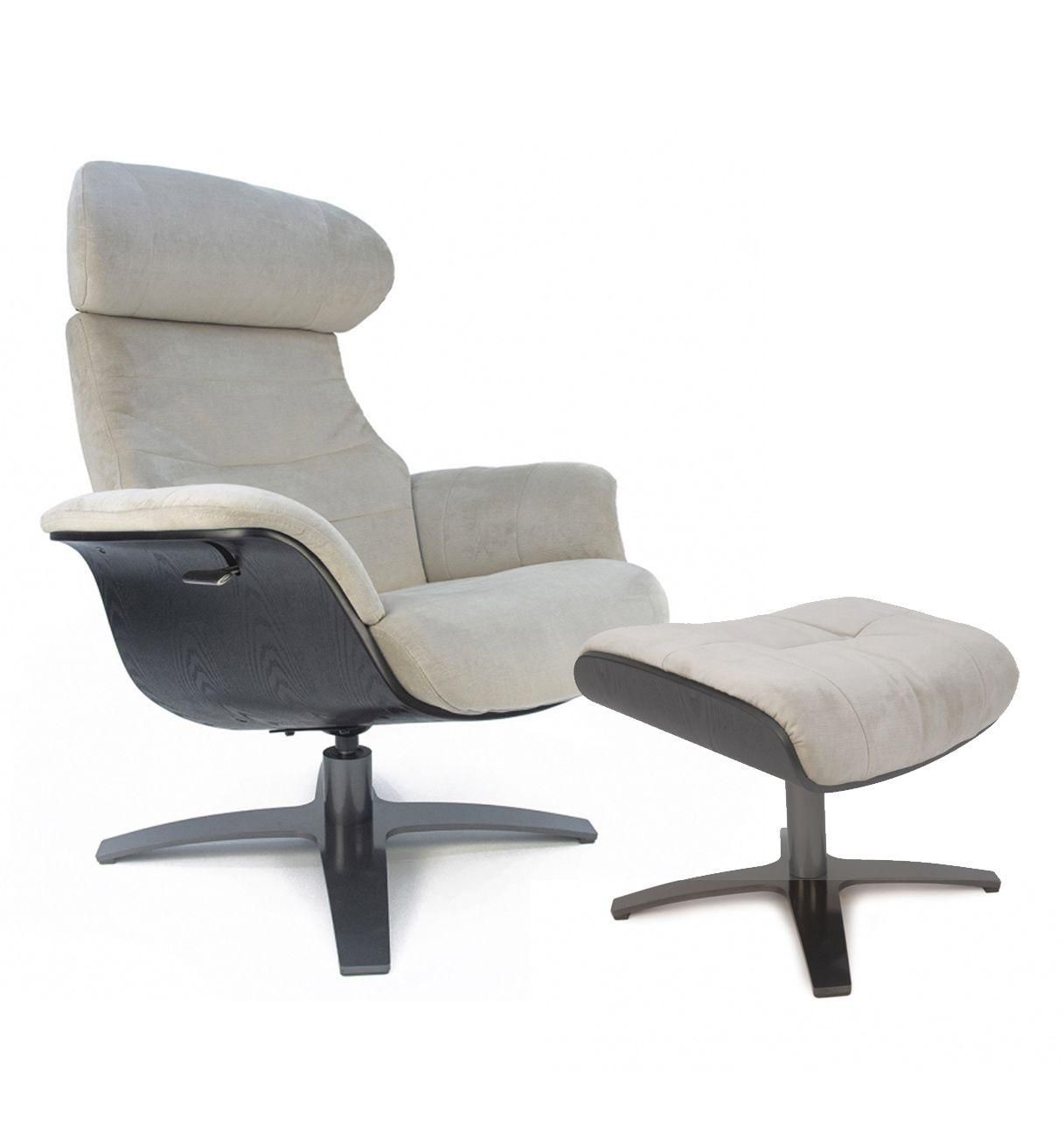 Manual relax armchair and pouf - Velvet and Black Oak - VEGA