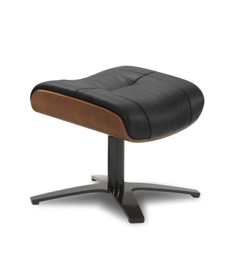 Ensemble fauteuil + pouf cuir et chêne naturel - Naos