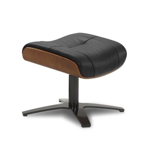 Ensemble fauteuil + pouf cuir et chêne naturel - Naos