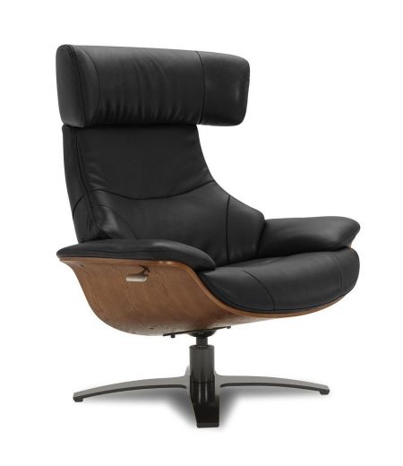 Ensemble fauteuil + pouf cuir et chêne naturel - Naos