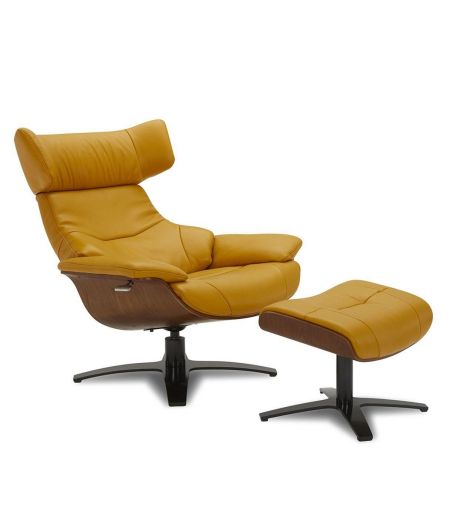 copy of Sillón y puf de piel roja y roble natural - NAOS