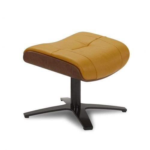 Ensemble fauteuil + pouf cuir et chêne naturel - Naos