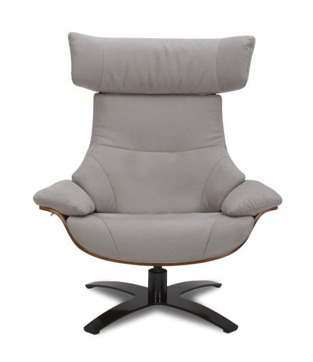 Ensemble Fauteuil + Pouf Microfibre et Chêne Naturel - Naos