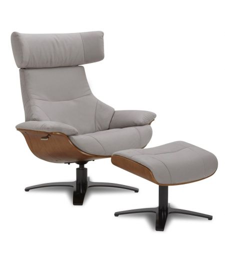 Ensemble Fauteuil + Pouf Microfibre et Chêne Naturel - Naos