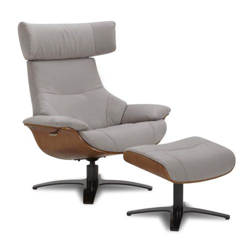 Ensemble Fauteuil + Pouf Microfibre et Chêne Naturel - Naos