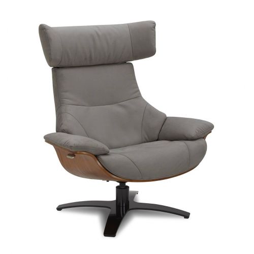 Ensemble Fauteuil + Pouf Microfibre et Chêne Naturel - Naos