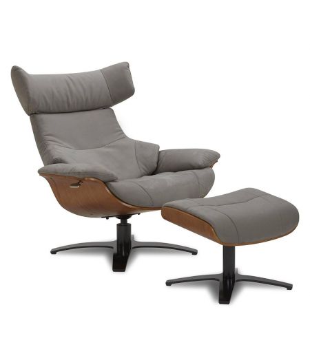 copy of Sillón y puf de piel roja y roble natural - NAOS