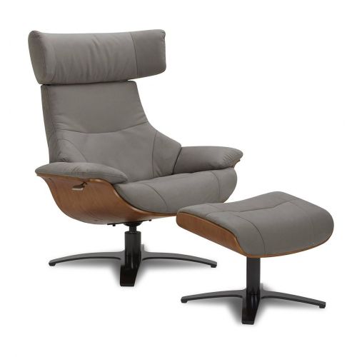 Ensemble Fauteuil + Pouf Microfibre et Chêne Naturel - Naos