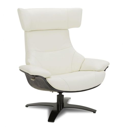 Ensemble fauteuil + pouf cuir et chêne noir - Naos