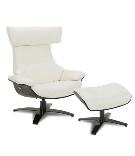 Ensemble fauteuil + pouf cuir et chêne noir - Naos