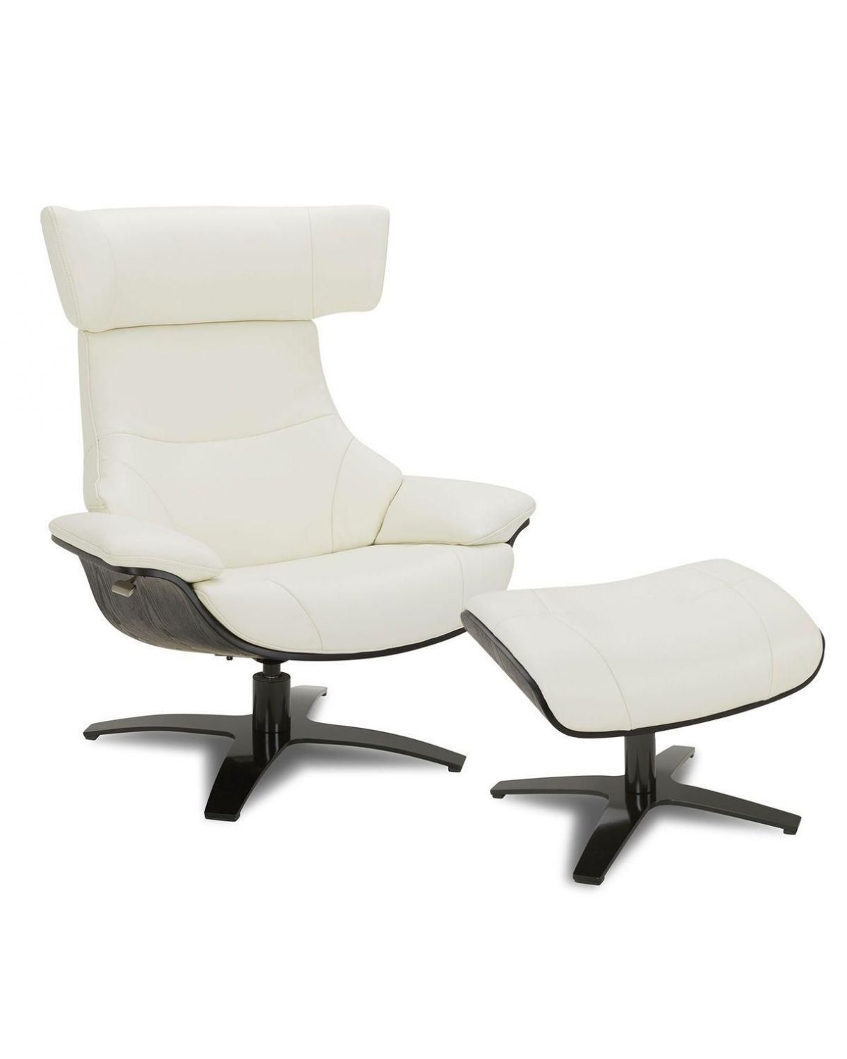 Ensemble fauteuil + pouf cuir et chêne noir - Naos