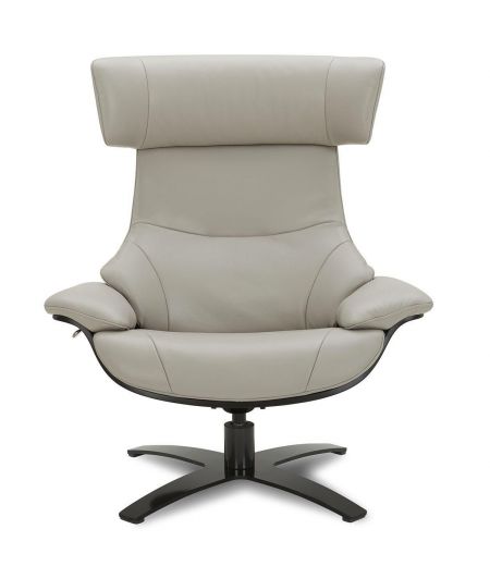 Ensemble fauteuil + pouf cuir et chêne noir - Naos