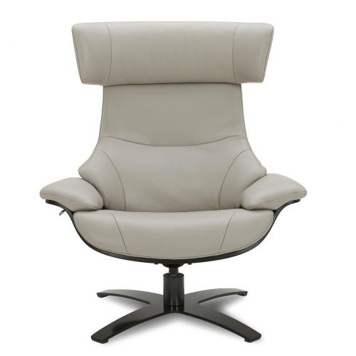 Ensemble fauteuil + pouf cuir et chêne noir - Naos