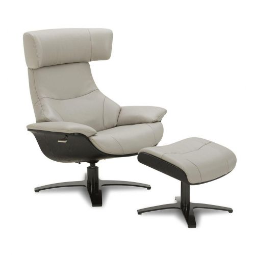 Ensemble fauteuil + pouf cuir et chêne noir - Naos