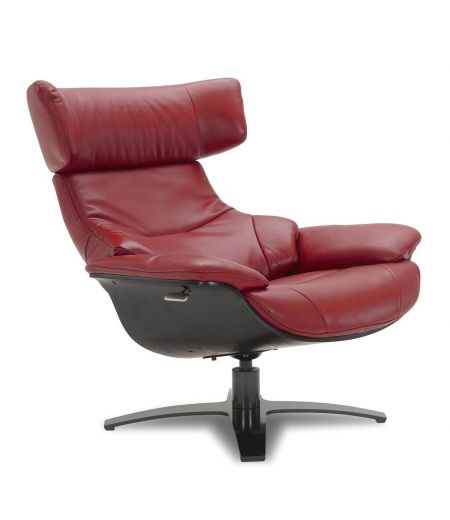 Ensemble fauteuil + pouf cuir et chêne noir - Naos