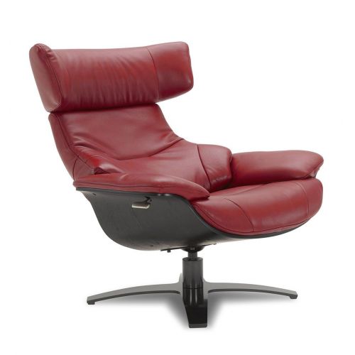 Ensemble fauteuil + pouf cuir et chêne noir - Naos