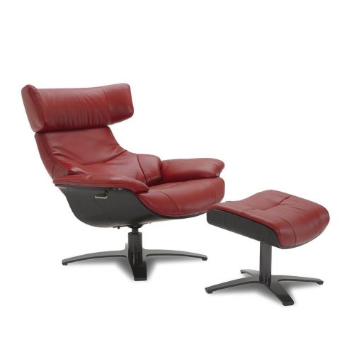 Ensemble fauteuil + pouf cuir et chêne noir - Naos