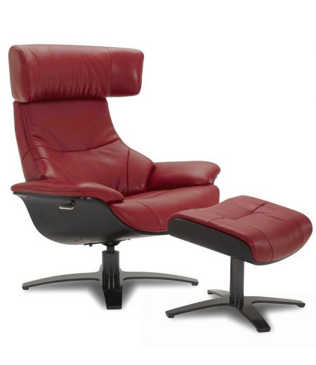 copy of Sillón y puf de piel roja y roble natural - NAOS