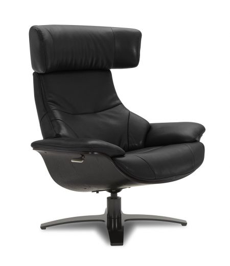 Ensemble fauteuil + pouf cuir et chêne noir - Naos