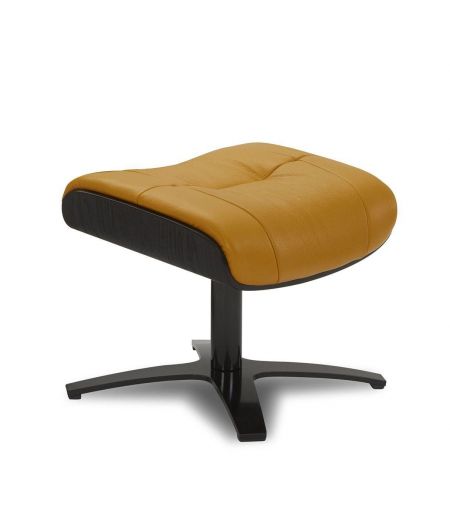 Ensemble fauteuil + pouf cuir et chêne noir - Naos
