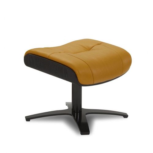 Ensemble fauteuil + pouf cuir et chêne noir - Naos