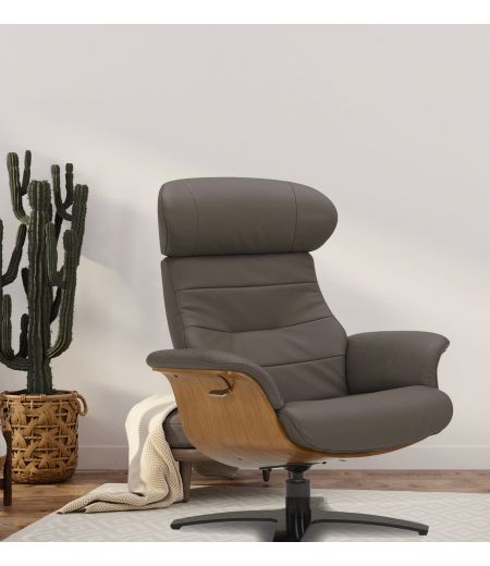 Fauteuil en cuir et bois chêne naturel - Véga