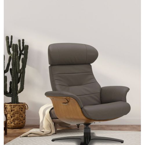 Fauteuil en cuir et bois chêne naturel - Véga