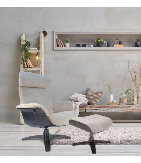 copy of Fauteuil et Pouf relax manuel - Tissu et Chêne Naturel - Aludra