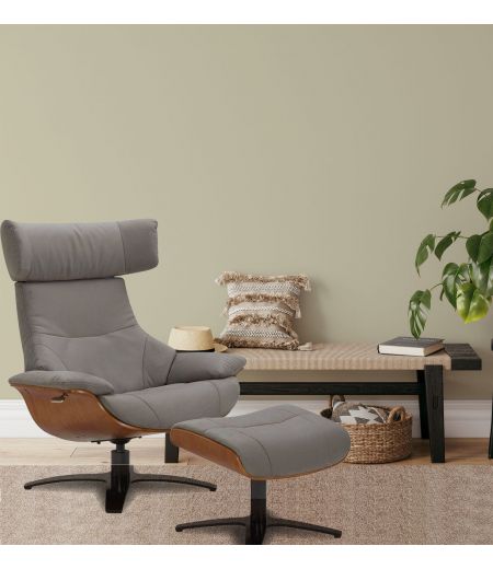 Ensemble Fauteuil + Pouf Microfibre et Chêne Naturel - Naos