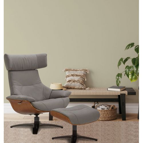 Ensemble Fauteuil + Pouf Microfibre et Chêne Naturel - Naos